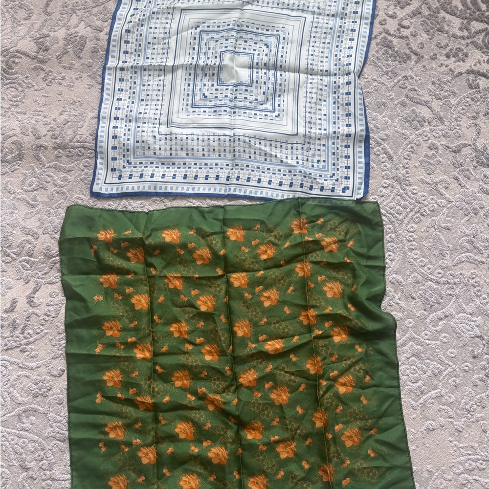 Elegant Green and White Scarves Set